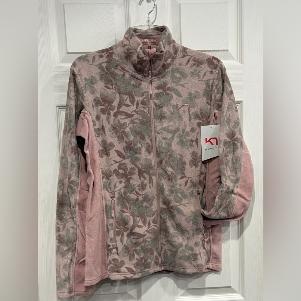 Kari Traa Women's Medium Thalena Fleece Jacket Prim Pink Tan Pattern NWT Pockets
